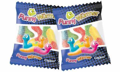 Funny Worms Fruchtgummi einzeln verpackt – Bunte, saure Fruchtgummi Würmer